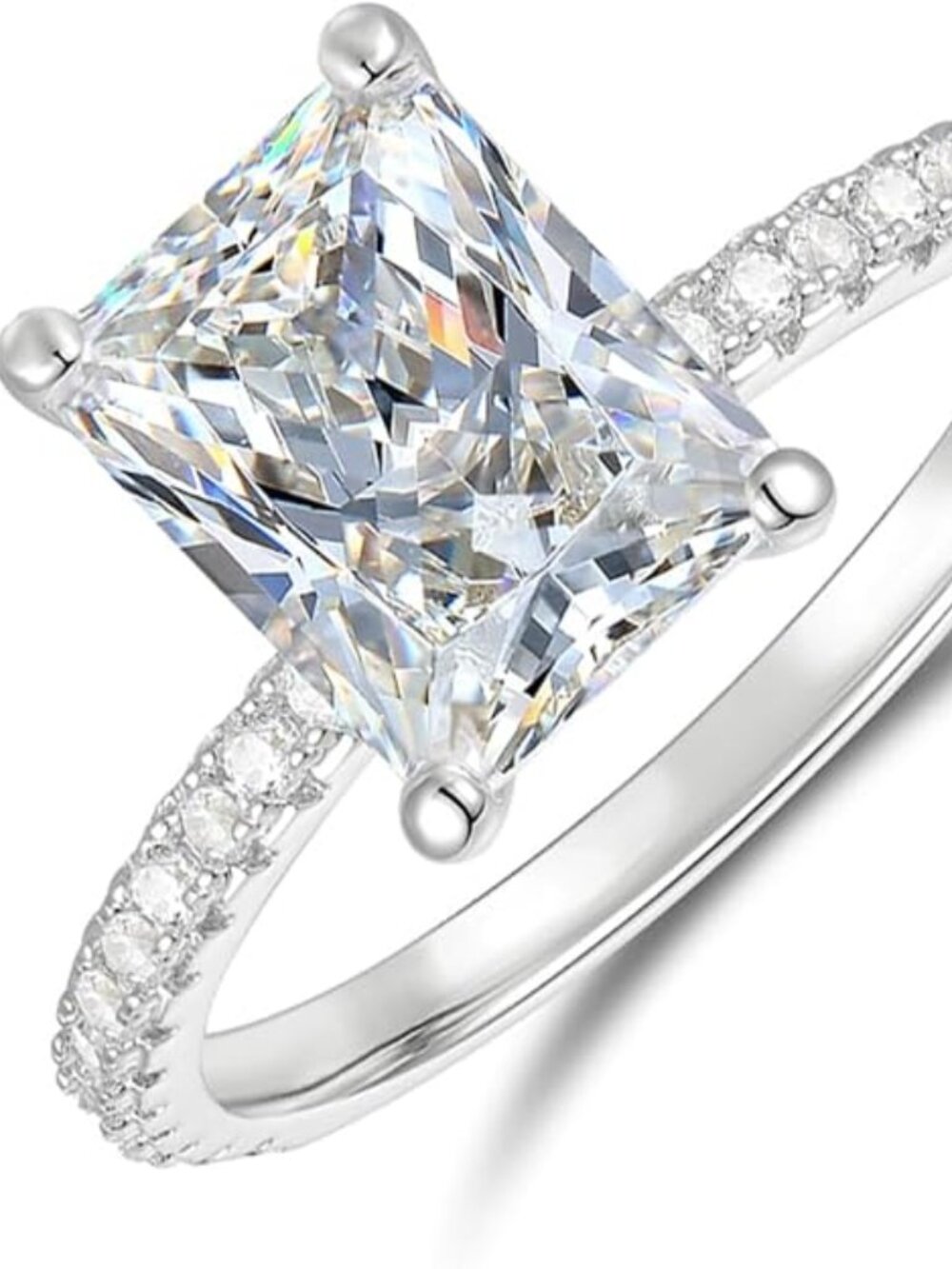 3CT 14K Gold Radiant Cut Moissanite Hidden Halo Engagement/Promise Ring